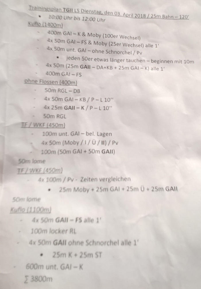 Trainingsplan Dienstag