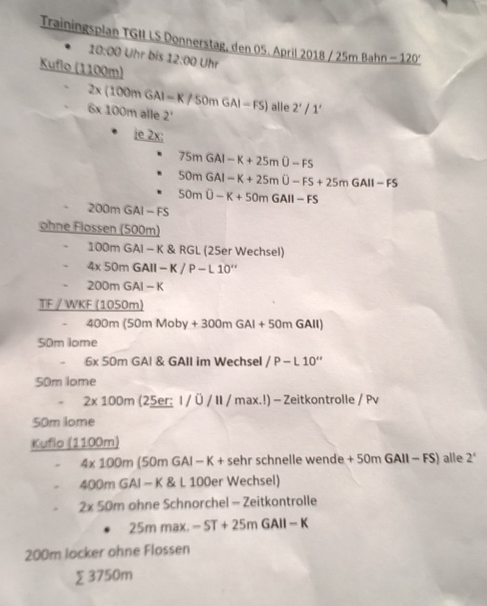 Trainingsplan Donnerstag