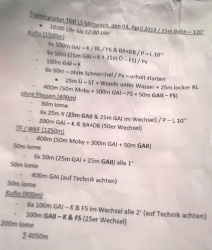 Trainingsplan Mittwoch